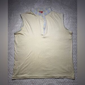 Vintage Tail Ladies Sleeveless Golf Polo Tank Yellow Pastel Plaid Trim Large